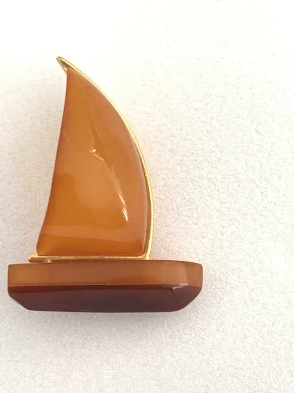 Vintage Baltic AmberSailing  boat Brooch Pin - image 4