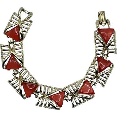 Coro Red Lucite Triangles Goldtone Vintage Bracele