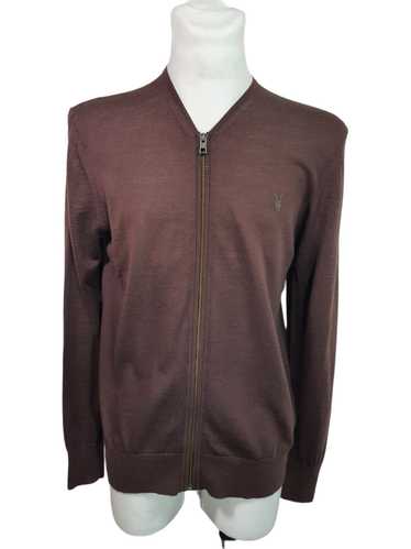 Allsaints Burgundy Red Zip Cardigan Merino Wool Si