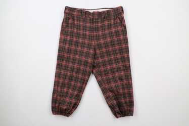 Vintage 70s Red Polyester Trousers, Short Capri Trousers, Elastic Waist,  Handmade VTG Pants, Striped Pattern Polyester, Size Small Medium 