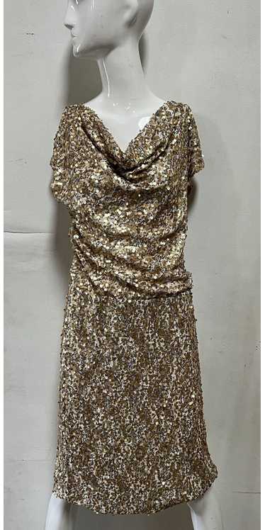 Designer Josie Natori Vintage Gold Sequin Dress