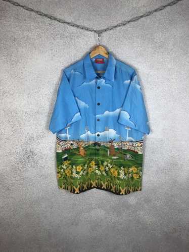 Peacock Blue Floral Men's Silk Hawaiian Shirt Short Sleeve [FC048