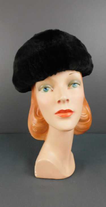 Vintage Black Soft Fur Hat, 1960s Winter, Bamberge