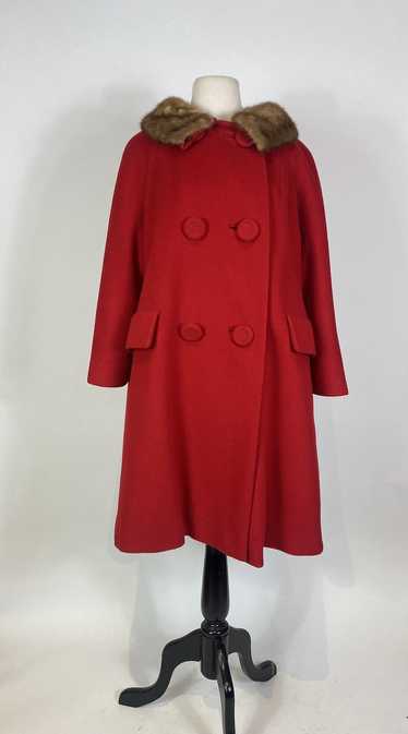 1960s Red Wool Mink Collar Coat
