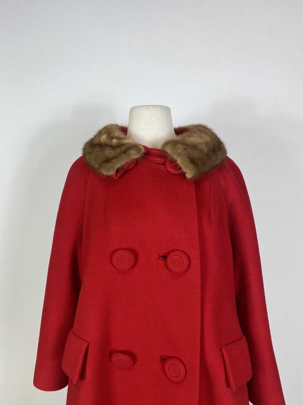 1960s Red Wool Mink Collar Coat - image 2