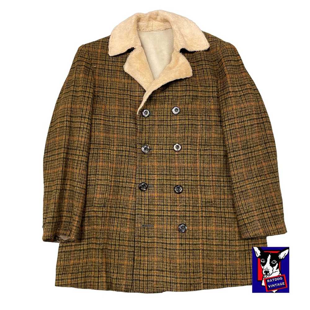 Vintage 40s/50s VTG Brown Wool Plaid Deep Pile Fu… - image 1