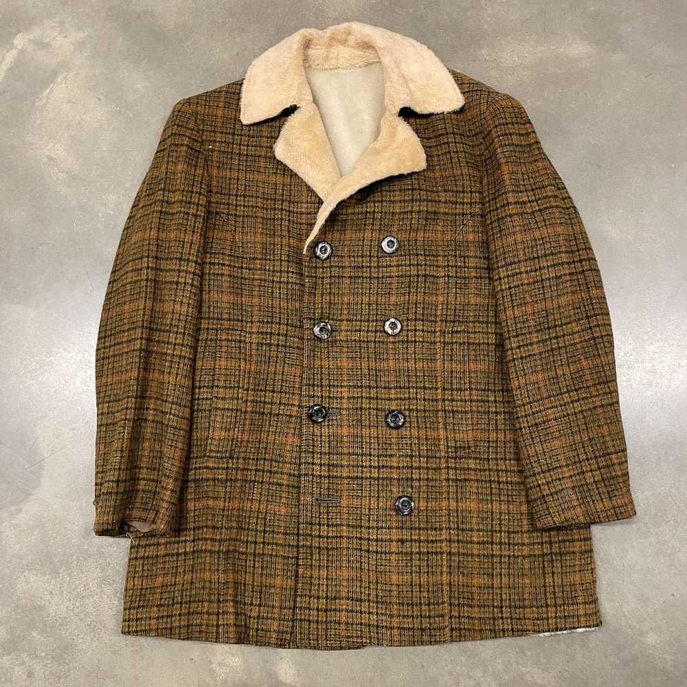 Vintage 40s/50s VTG Brown Wool Plaid Deep Pile Fu… - image 2