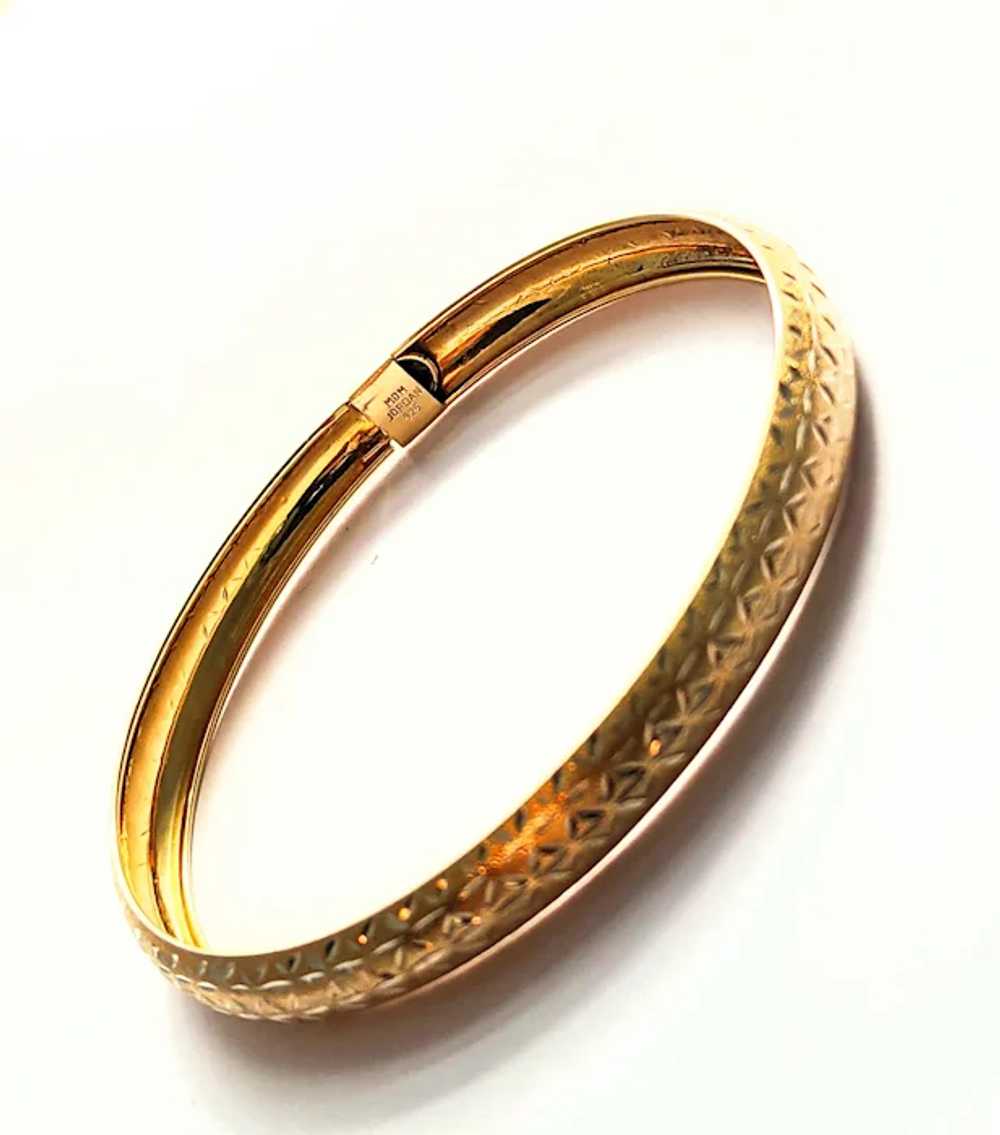 Sterling Silver Etched Gold Wash Bangle Bracelet - image 10