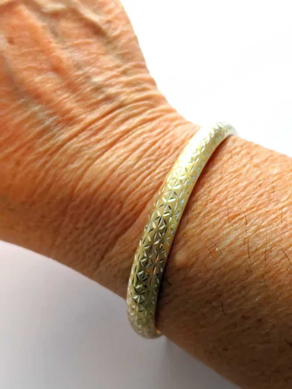 Sterling Silver Etched Gold Wash Bangle Bracelet - image 2