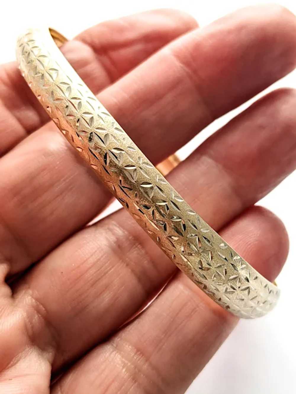 Sterling Silver Etched Gold Wash Bangle Bracelet - image 3