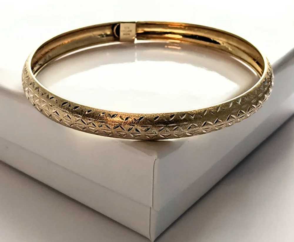 Sterling Silver Etched Gold Wash Bangle Bracelet - image 7