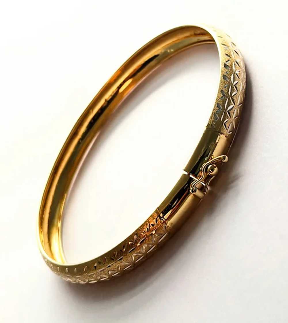 Sterling Silver Etched Gold Wash Bangle Bracelet - image 8