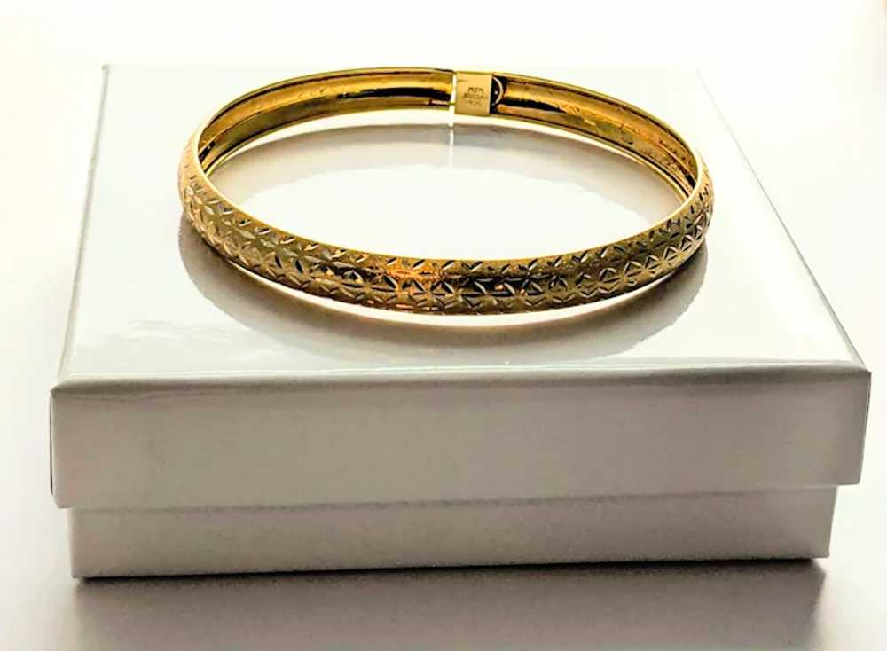 Sterling Silver Etched Gold Wash Bangle Bracelet - image 9