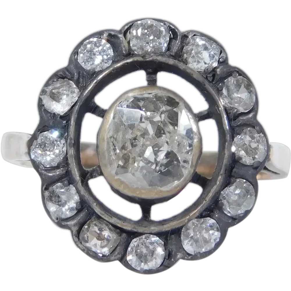 Stunning Victorian .94ctw Diamond Halo Ring 10K Y… - image 1