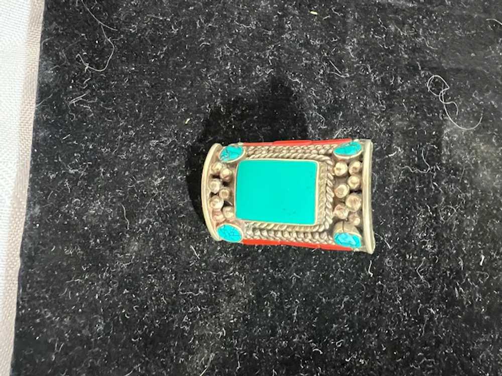 Wonderful Sterling Turquoise Coral HEAVY Ring Gor… - image 4