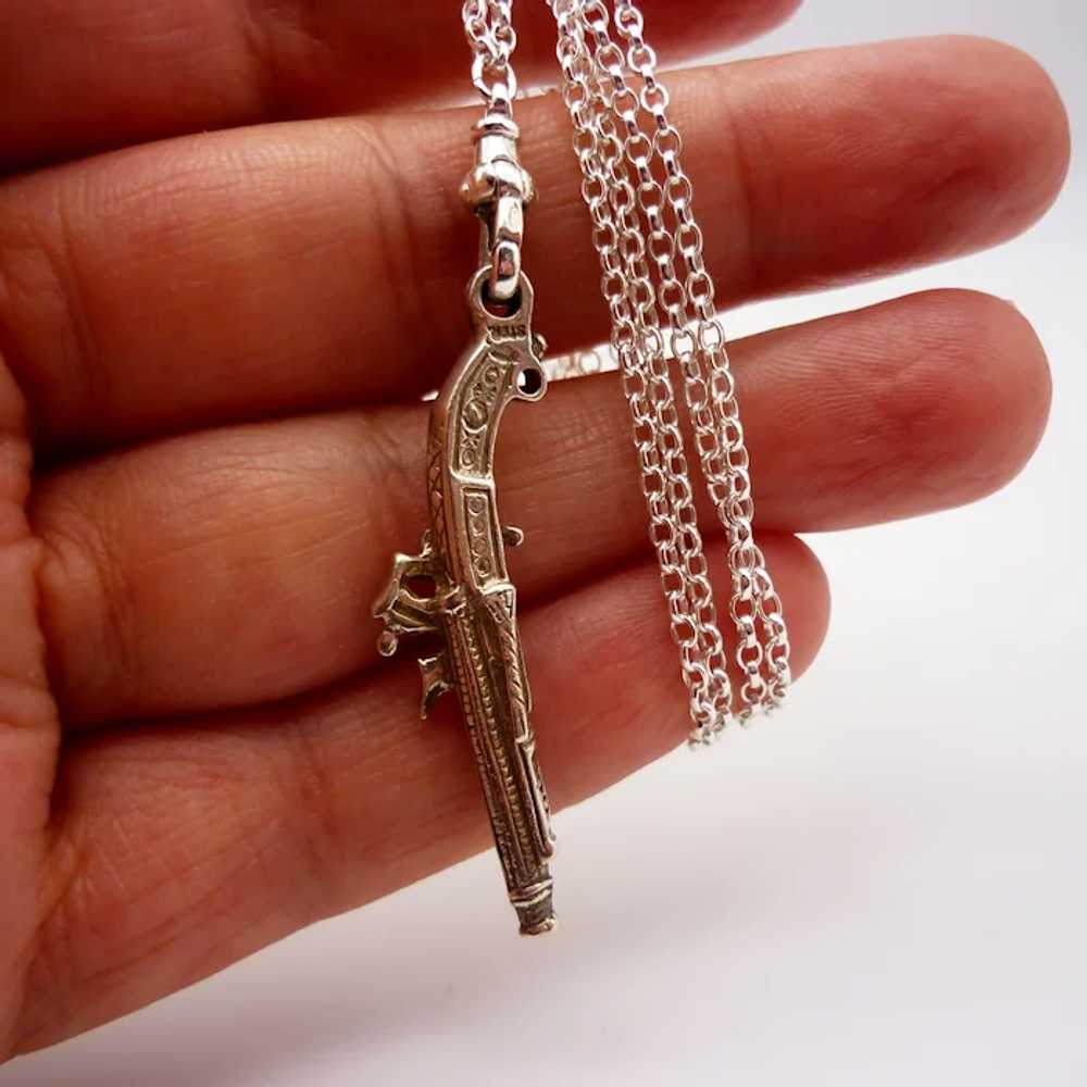 Vintage Silver Pistol Charm with Clasp on Belcher… - image 3