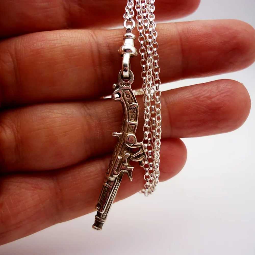 Vintage Silver Pistol Charm with Clasp on Belcher… - image 4