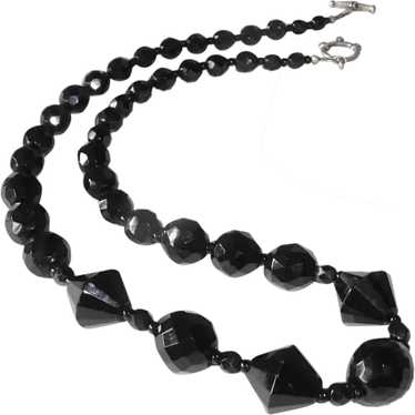 Black Glass Faceted Bead Necklace