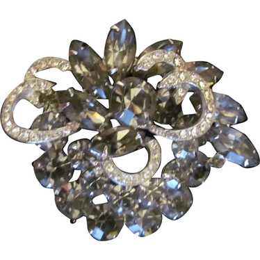 WEISS Smokey and clear rhinestone brooch