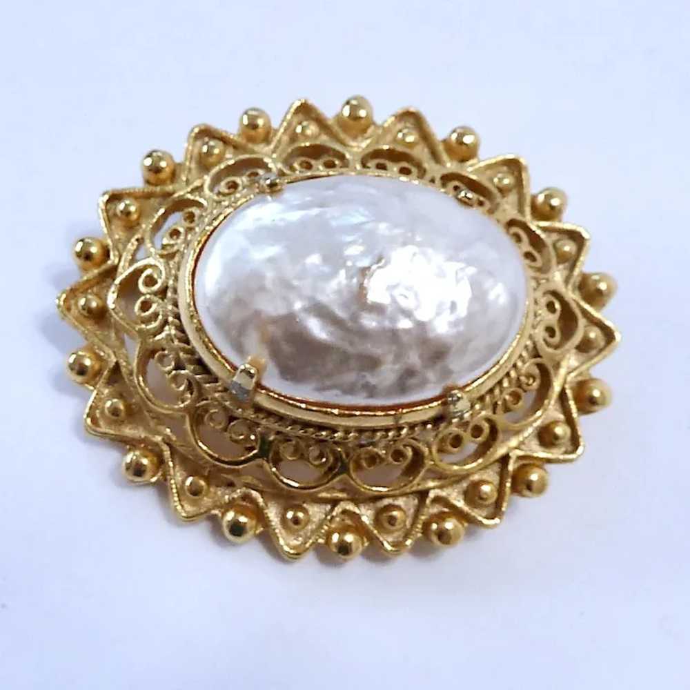 Impressive Domed Brooch with Large Faux Mabe Pear… - image 2