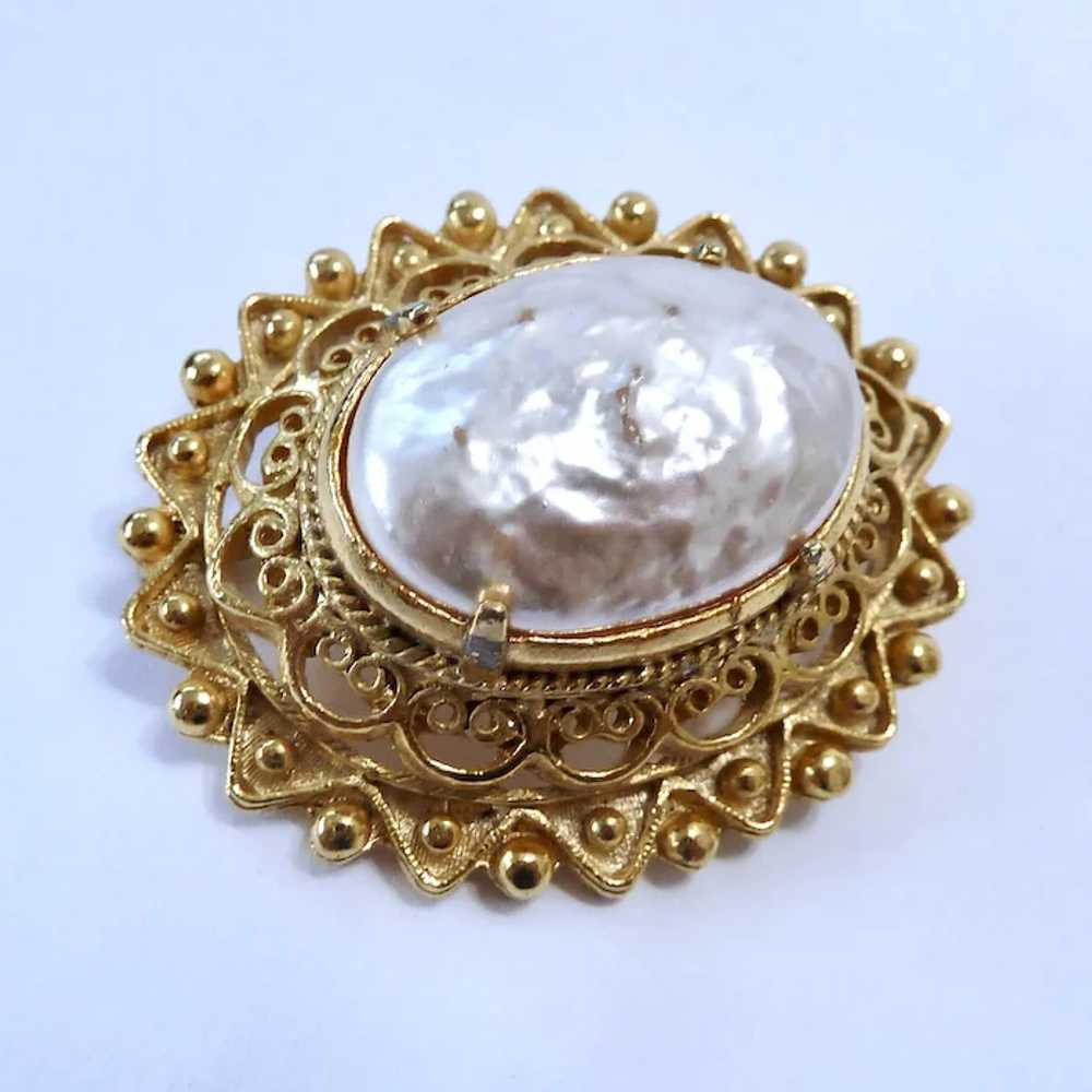 Impressive Domed Brooch with Large Faux Mabe Pear… - image 3