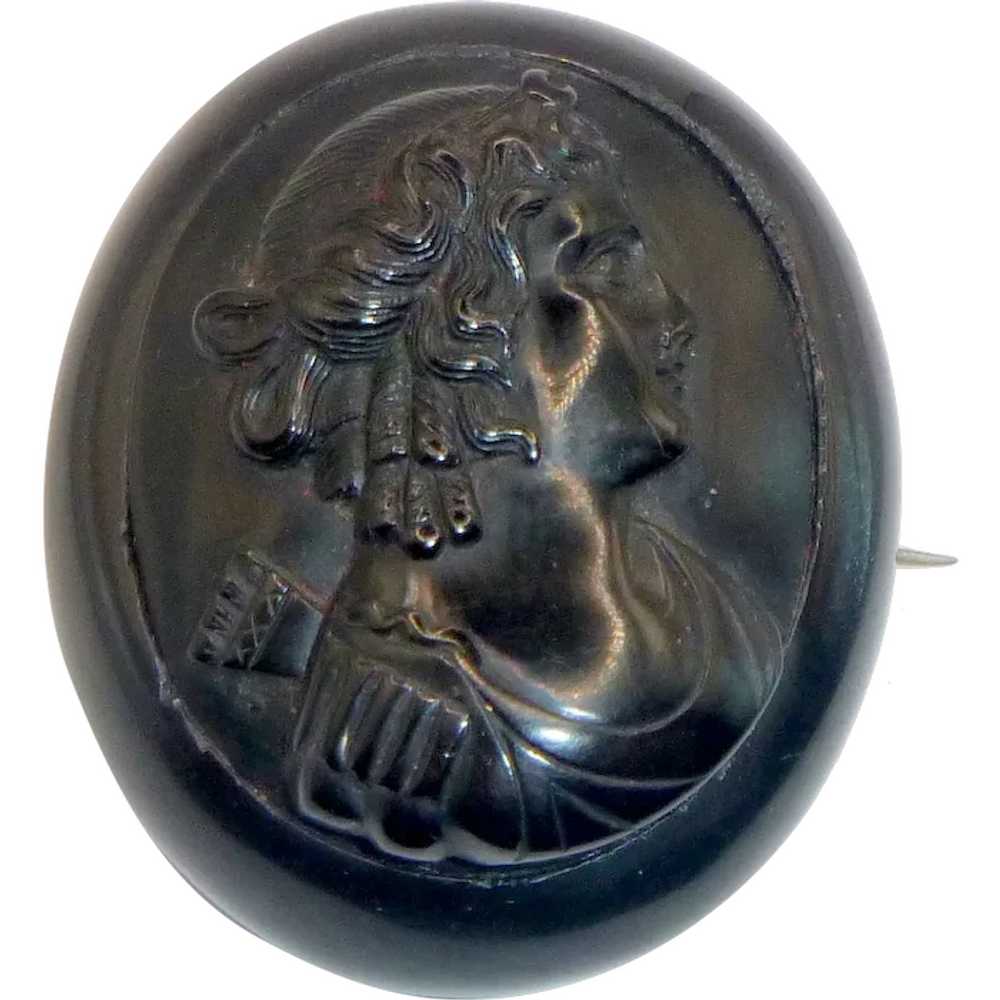 Antique Whitby Jet Mourning Brooch - image 1