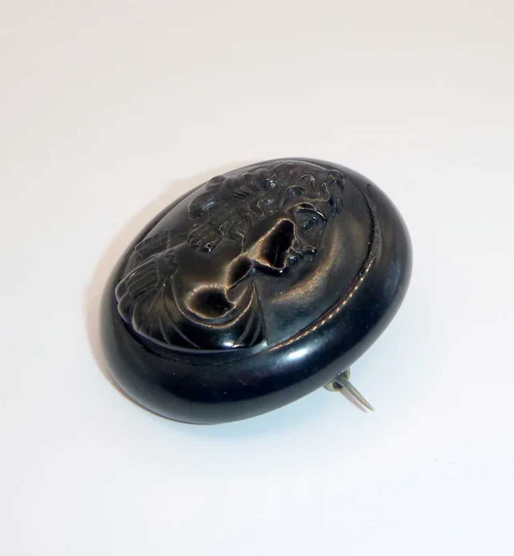 Antique Whitby Jet Mourning Brooch - image 3