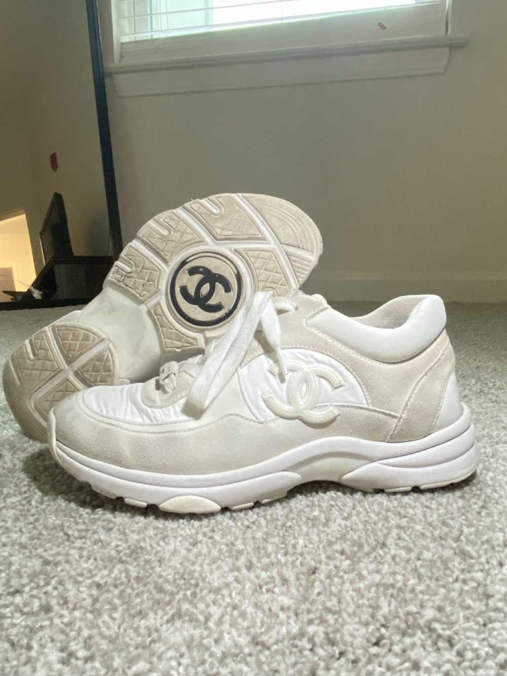 CHANEL Fabric Laminated Calfskin Stretch CC Womens Sneakers 37