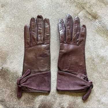 Leather × Vintage VTG Leather Suede Tie Gloves - image 1