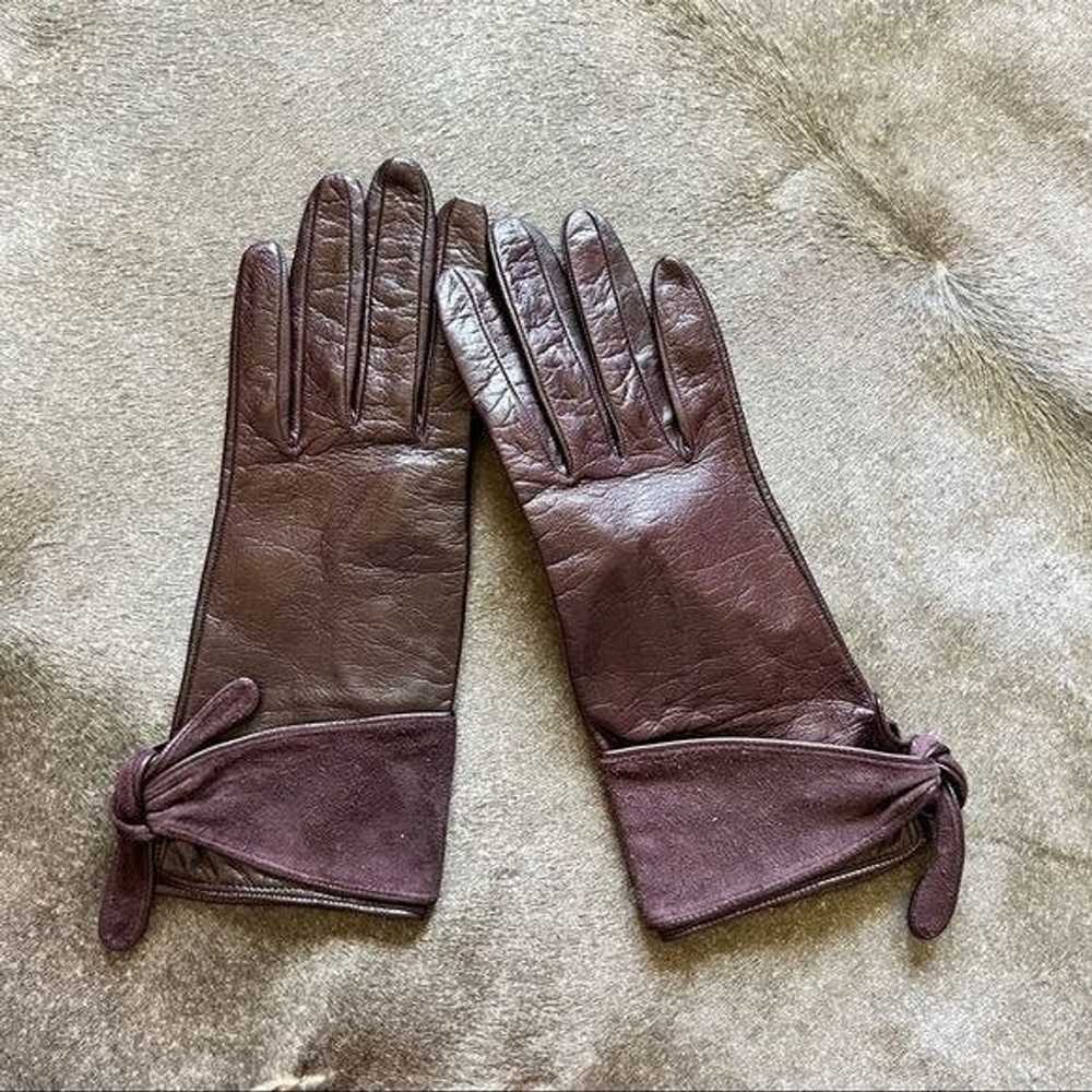 Leather × Vintage VTG Leather Suede Tie Gloves - image 2