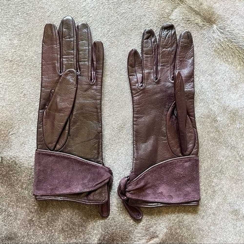 Leather × Vintage VTG Leather Suede Tie Gloves - image 3