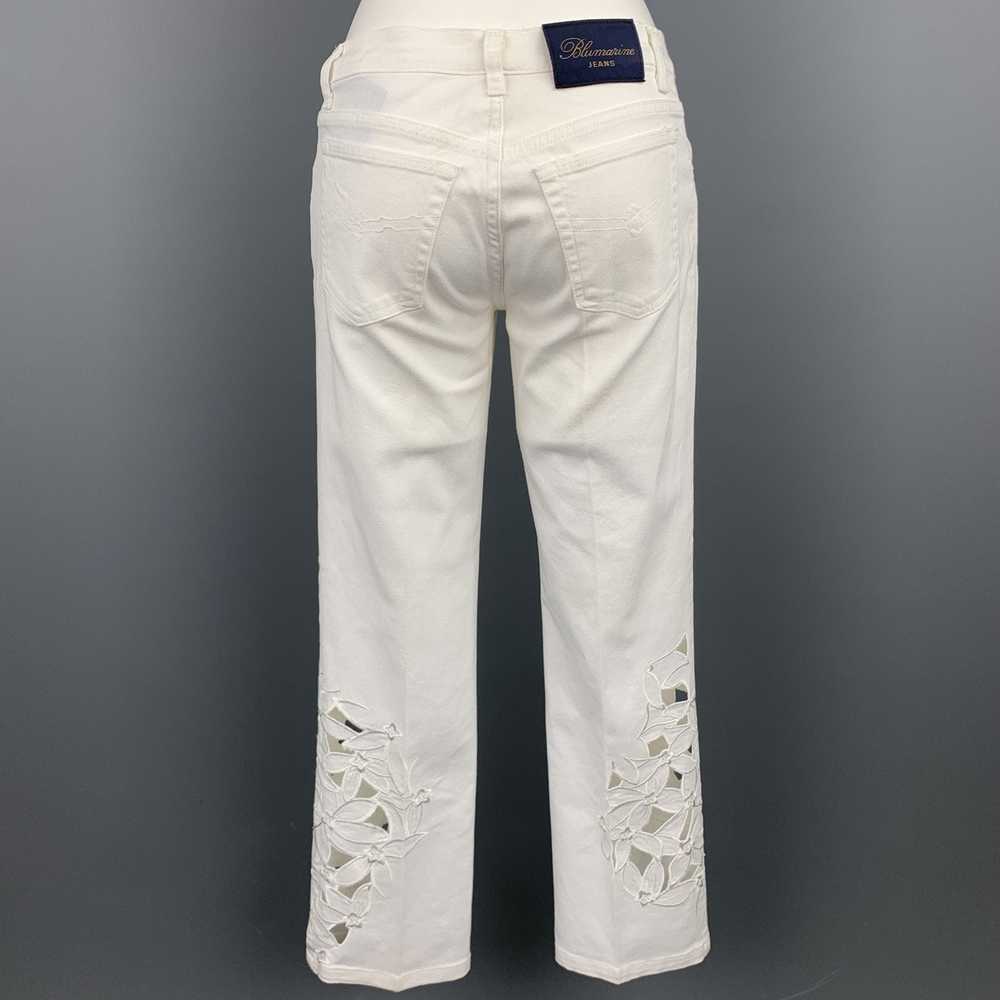 Blumarine White Denim Embroidered Cut Out Jeans - image 3