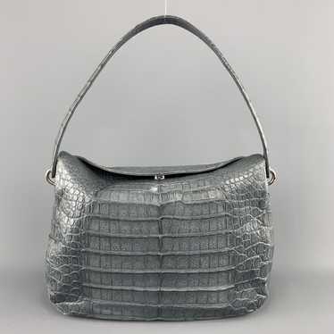Other Muted Blue Grey Crocodile Skin Leather Top H