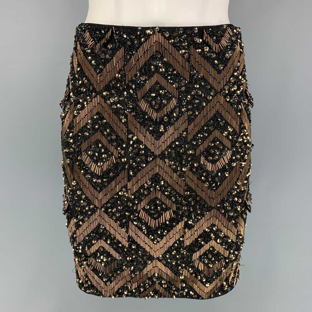 Allsaints Black Gold Nylon Sequined Pencil Skirt - image 1