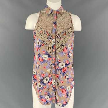 Paco Rabanne Taupe Purple Floral Sleeveless Blouse