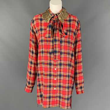 Marc Jacobs Red & Blue Silk Plaid Sequin Collar L… - image 1