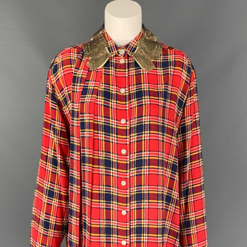 Marc Jacobs Red & Blue Silk Plaid Sequin Collar L… - image 2