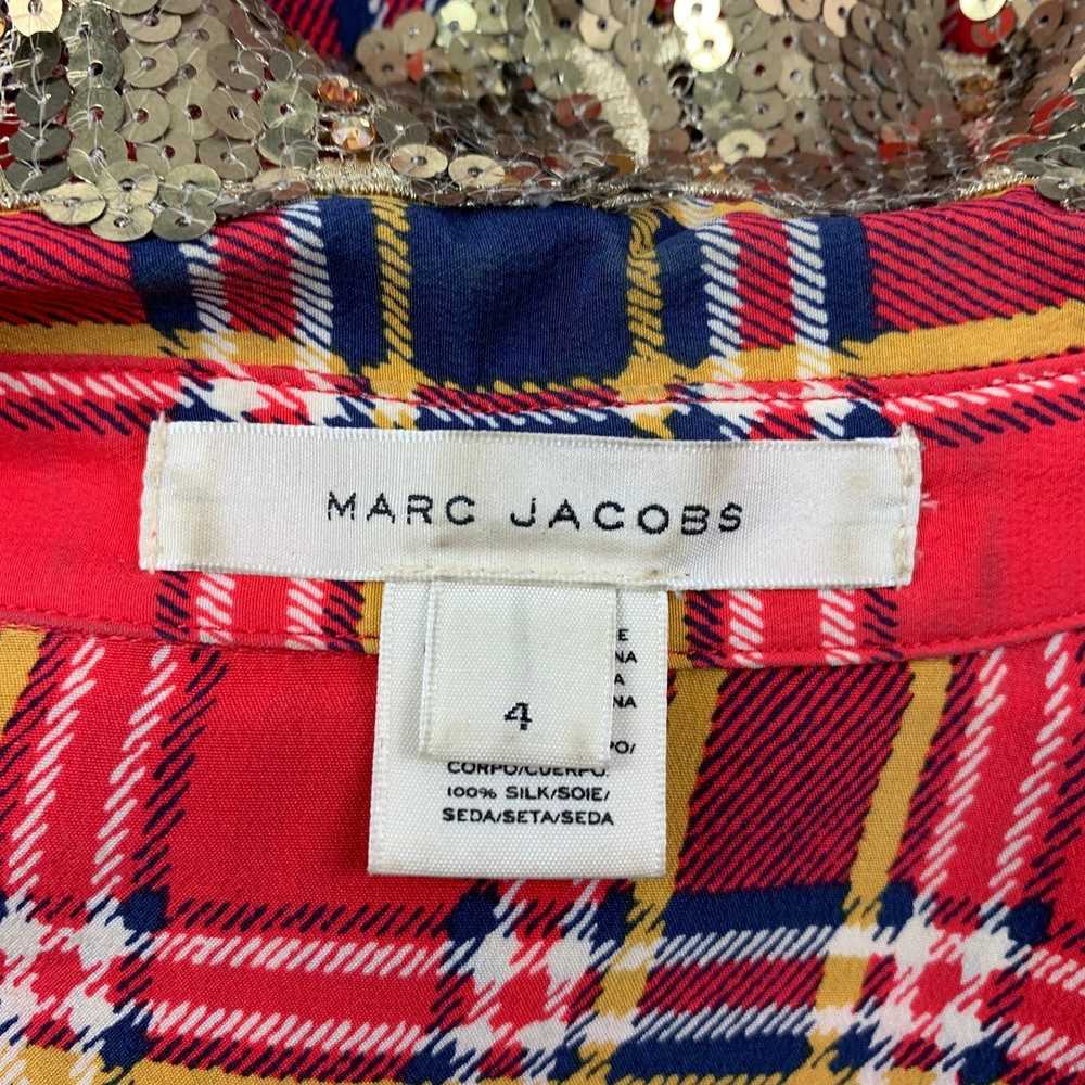 Marc Jacobs Red & Blue Silk Plaid Sequin Collar L… - image 6
