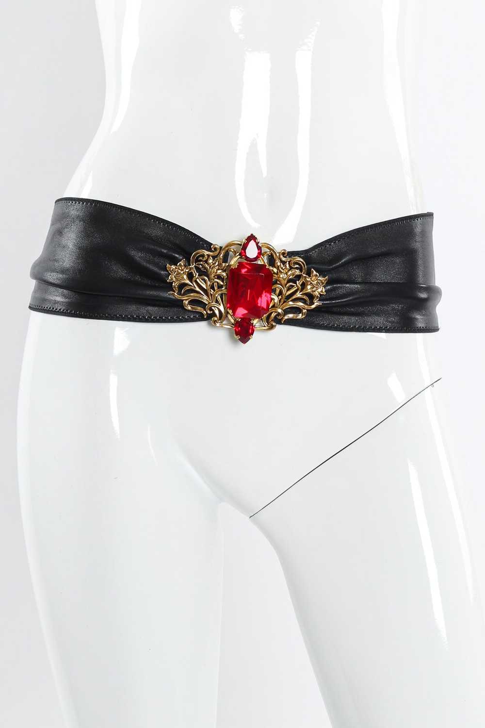 Filigree Ruby Crystal Leather Sash Belt - image 1