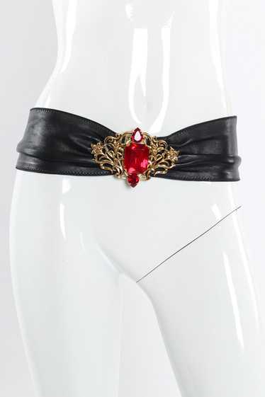Filigree Ruby Crystal Leather Sash Belt - image 1