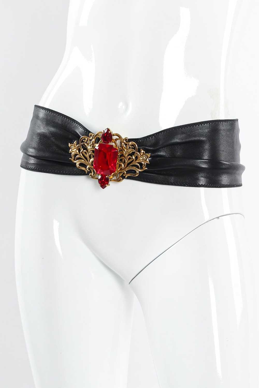 Filigree Ruby Crystal Leather Sash Belt - image 3
