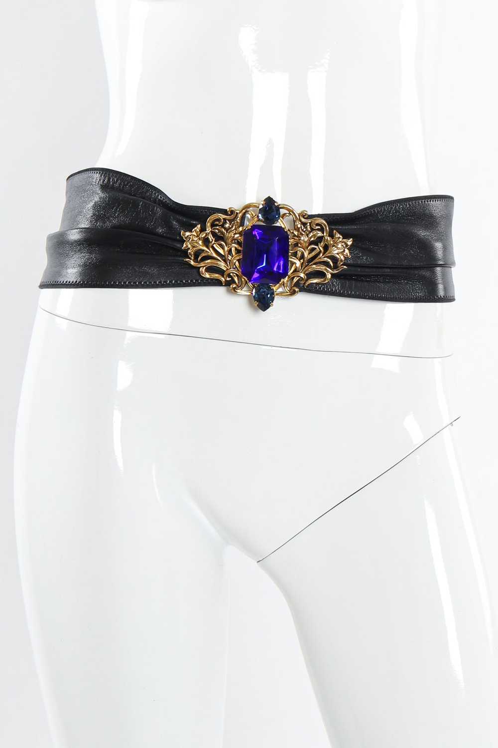 Filigree Sapphire Crystal Leather Sash Belt - image 1