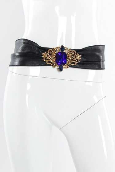 Filigree Sapphire Crystal Leather Sash Belt - image 1