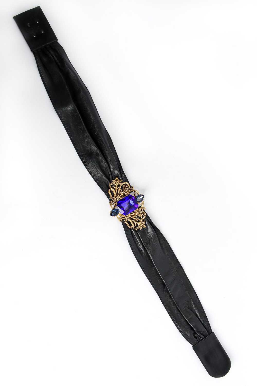 Filigree Sapphire Crystal Leather Sash Belt - image 2