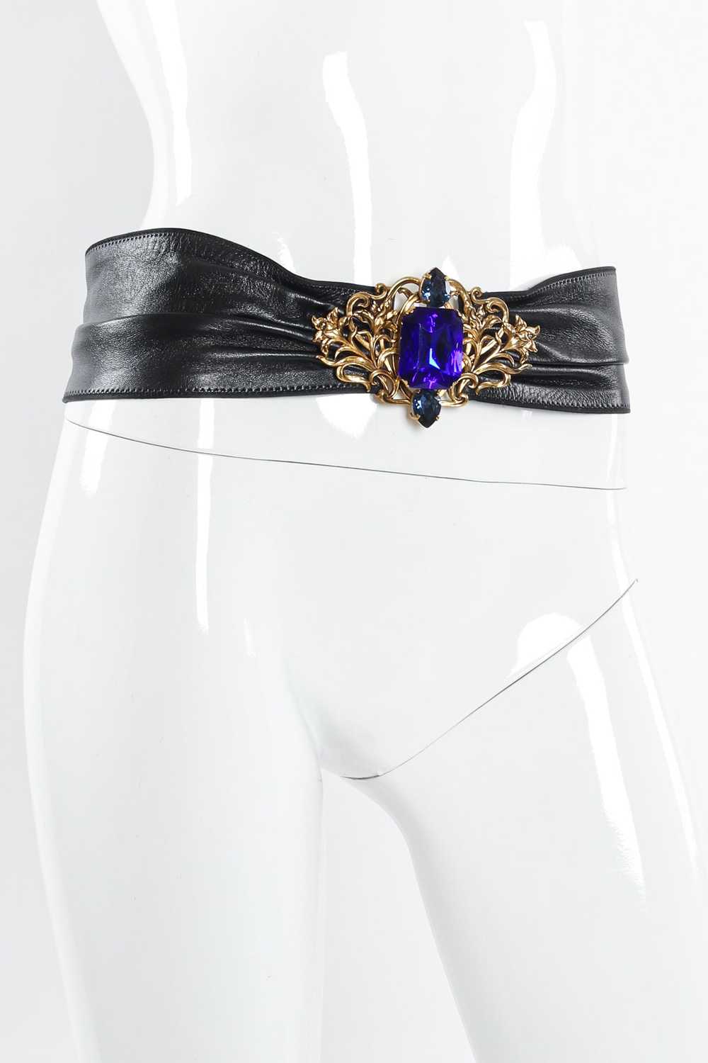 Filigree Sapphire Crystal Leather Sash Belt - image 3