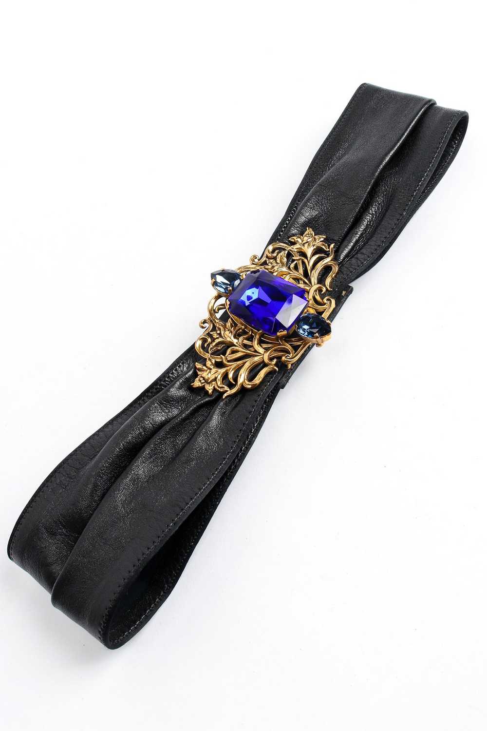 Filigree Sapphire Crystal Leather Sash Belt - image 4