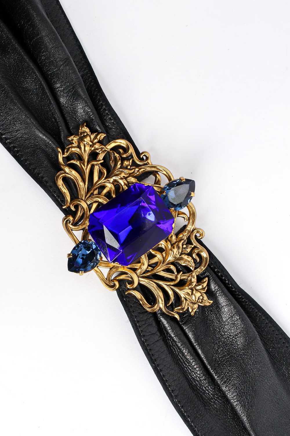 Filigree Sapphire Crystal Leather Sash Belt - image 6