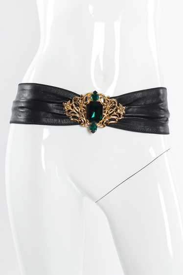 Filigree Emerald Crystal Leather Sash Belt