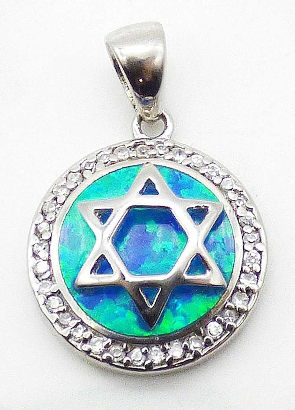 Sterling Blue Fire Opal Star of David Pendant - image 1