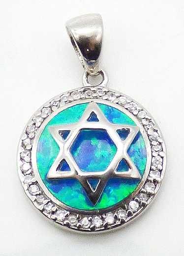 Sterling Blue Fire Opal Star of David Pendant - image 1